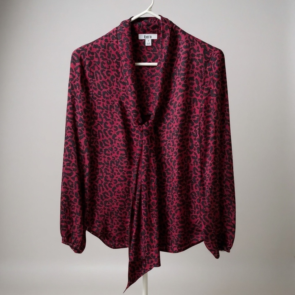 Bar‎ III Women’s Black and Pomegranate Red Animal Print Blouse Size S